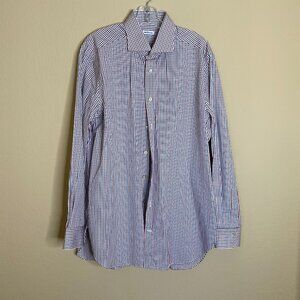 kiton red, white & blue check dress shirt